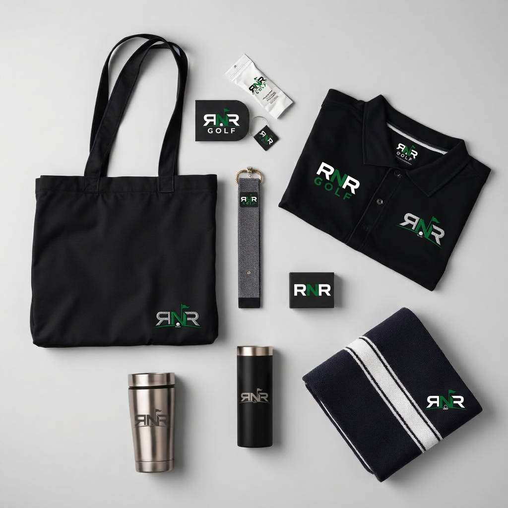 Tournament swag bag bundle with polos, hats, towels and tumblers